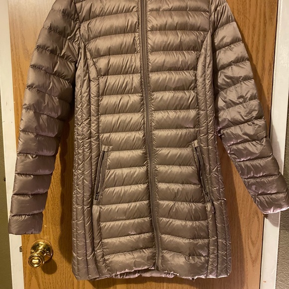 Taupe/light gold longer winter jacket. - Picture 2 of 4